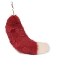 Large fluffy real fur fox tail keychain pendant in red and white for lady bag or keys - Wine Red with White / 40CM