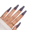 Uñas postizas largas de forma ataúd en color morado empolvado mate con acabado de salón - Ataúd Medio / 24 Piezas/Juego / Violeta Mate