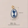 Blue cocktail glass hand-painted copper pendant for DIY jewelry making charm - Wine Glass Pendant (2)