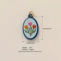 Hand-painted floral oval copper pendant in blue for DIY necklaces and jewelry making - Three-Color Flower Pendant