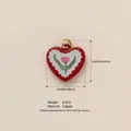 Red heart-shaped pendant with pink tulip hand-painted design, copper material, 16mm size - Heart Pink Flower Pendant