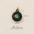 Black circular hand-painted enamel pendant with green center for DIY jewelry making - Disc Pendant