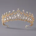 Vintage Barock Krone in Gold mit funkelnden Kristall-Strasssteinen für Hochzeiten - Vielseitige Bankettkrone Aus Gold Und Weißen Diamanten Ts-j3104g