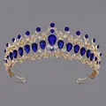 Elegante Vintage-Barock-Gold-Tiara mit atemberaubenden blauen Tropfenkristallen für Feste - Vielseitige Krone Aus Gold Und Blauen Diamanten Für Bankette Ts-j3104gblue