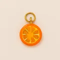 Gedetailleerd overzicht van een oranje acryl vruchten plakje bedel met een gouden ring - Sinaasappelplak Hanger Alleen (Zonder Ketting)