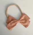Fascia per capelli neonato con fiocco in lino pesca e nylon morbido - 61