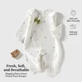 White floral baby girl romper with green bow and soft cotton fabric - Size 66 / Green