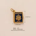 Vintage USA passport book pendant in gold-tone stainless steel with blue enamel detail - Blue Book