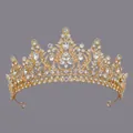 Elegante corona da sposa dorata con strass trasparenti per matrimoni e accessori feste - Corona Di Lusso Versatile In Oro Ts-j3246g