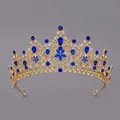Tiara da sposa di lusso dorata con strass blu e bianchi scintillanti per matrimonio - Corona Di Diamanti Blu Di Lusso E Versatile Ts-j3246gblue