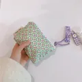 Fresh purple floral cotton mini storage pouch for earphones, coins, and small items - Light Purple Floral