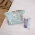 Fresh floral cotton makeup bag with purple flower pattern and simple wish label - Light Purple Floral