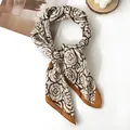 Elegant floral silk-like square scarf with brown rose print for women's office wear - 70x70cm / Yellow Brown Rose Floral