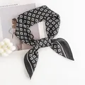 Elegant silk-like small square scarf with black and white G letter print pattern - 70x70cm / Black Letter Matrix