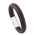 Bracelet tendance en cuir tressé marron pour homme avec fermoir magnétique poli - Boucle Marron Brillante