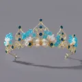 Vintage palace crown with blue rhinestones and pearls for parties and banquets - Blue All-purpose Crown Ts-j3147glb