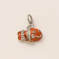 Close-up of a vibrant orange clownfish bag charm pendant with inlaid crystal rhinestones - Brown Fish