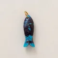 Detailed view of a marbled blue fish charm for ocean-themed DIY bag hanging accessory - Dark Blue Fish