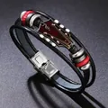 Vintage multi-layer leather bracelet with red enamel guitar headstock for men and women - Red