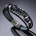 Retro guitar headstock leather bracelet featuring blue enamel finish and stainless steel clasp - Blue
