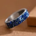 Vintage Thai silver ring featuring intricate blue enamel auspicious cloud filigree pattern - Style 4