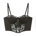 Elegante reggiseno a corsetto in pizzo e raso nero con spalline sottili regolabili - Top Nero / Taglia S