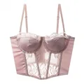 Reggiseno a corsetto sexy in raso e pizzo push-up stile francese in rosa cipria - Top Rosa / Taglia S