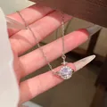 Elegant Korean style Saturn planet pendant necklace with sparkling zircon stones - Planet Saturn Shape Radiant Rhinestone Pendant (X2208) / Silver