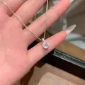 Elegant silver titanium steel necklace with sparkling round zircon pendant - Round Claw Set Artificial Rhinestone Pendant (X2144) / Silver