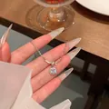 Elegant silver titanium steel necklace with square crystal pendant for women - Square Halo Rhinestone Main Stone Pendant (X2167) / Silver