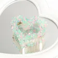 Elegant heart-shaped hair claw clip adorned with mint and pink beads on mirror - Round Diamond Green And Pink