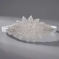 Elegant silver elastic headband with sparkling rhinestone flower motif for weddings - Silver Floral Versatile Headband Hs-j7000s