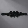 Luxurious black elastic headband featuring an intricate hand-stitched beaded flower - Black Versatile Headband For Banquets Hs-j6835blk