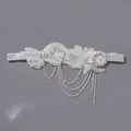 Elegant bridal rhinestone elastic headband with pearl accents and crystal tassels for parties - Silver Party Headband Hs-j6813s