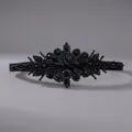 Elegant ornate black rhinestone elastic headband with hand-sewn beads for party - Black Photo Headband Versatile Style Hs-j6509blk