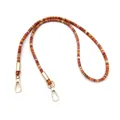 Detailed view of ethnic style beaded lanyard with gold lobster clasps - Orange Brown with Silver Clasp / 80 cm
