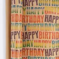 Retro brown kraft birthday wrapping paper roll featuring colorful rainbow text design - Colored Letters; 50x70cm