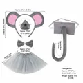 5-piece mouse costume set with ears headband tutu and bow tie - Super Soft Gray Mouse 4-Piece Set (55cm Tail) + 30cm Skirt