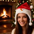 Festive plush Christmas hat with cute snowman face design for holiday celebrations - Faceless Snowman Hat With Ball Hanging