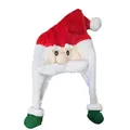 Plush Santa Claus long earflap Christmas hat featuring green mittens and fluffy beard - An Old Man Wearing A Green Christmas Hat