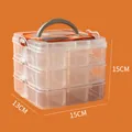 Scatola portaoggetti portatile trasparente a 3 strati con 18 scomparti e manico grigio - Piccolo 3 Strati 18 Griglie / Trasparente