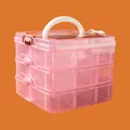 Contenitore rosa a 3 strati con 18 scomparti, impilabile e portatile con manico - Piccolo 3 Strati 18 Griglie / Rosa