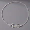 Luxurious silver rhinestone forehead hair chain with sparkling geometric crystal design - Silver Minimalist Hair Chain Hs-j6832s