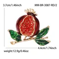 Broche grenade rouge élégante avec cristaux et feuilles vertes informations taille incluses - Diamant Rouge Or Kc 3087-rd/2