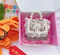 Sparkly mini princess handbag with pearl handle and lace for girls in pink gift box - Artificial Pearl Flower Pink and Dark Purple