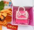 Mini pink velvet girl's handbag with elegant pearl handle and decorative pearl bow - Artificial Pearl Bow Pink and Rose Red