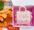 Pink mini girl's handbag with pearl handle and lace bow decoration in a gift box - Artificial Pearl Flower Pink