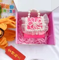 Pink mini princess handbag with pearl flowers and lace trim in a pink gift box - Artificial Pearl Flower Rose Red