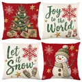 Decorative set of 4 Christmas pillow covers featuring snowman and holiday tree prints - 45x45 Square (No Insert) / Merry Christmas Snowman Series (JYM778 Series)