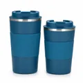 Ensemble de deux mugs de voyage isolés en acier inoxydable bleu avec grips en silicone - 510ml / Bleu Ciel (Avec Étui en Silicone)